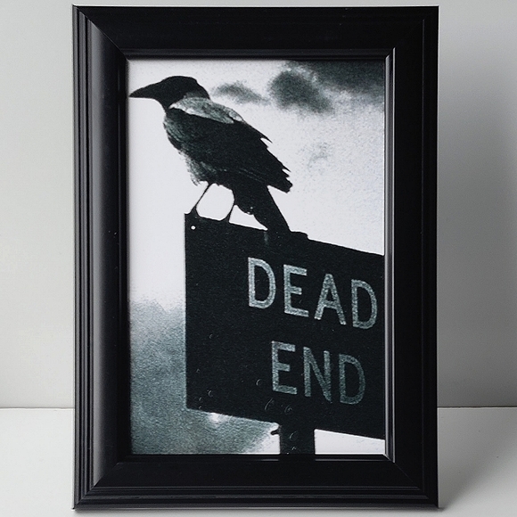 Dead dead Street road framed photo print of black raven on sign gothic Halloween - Picture 2 of 5